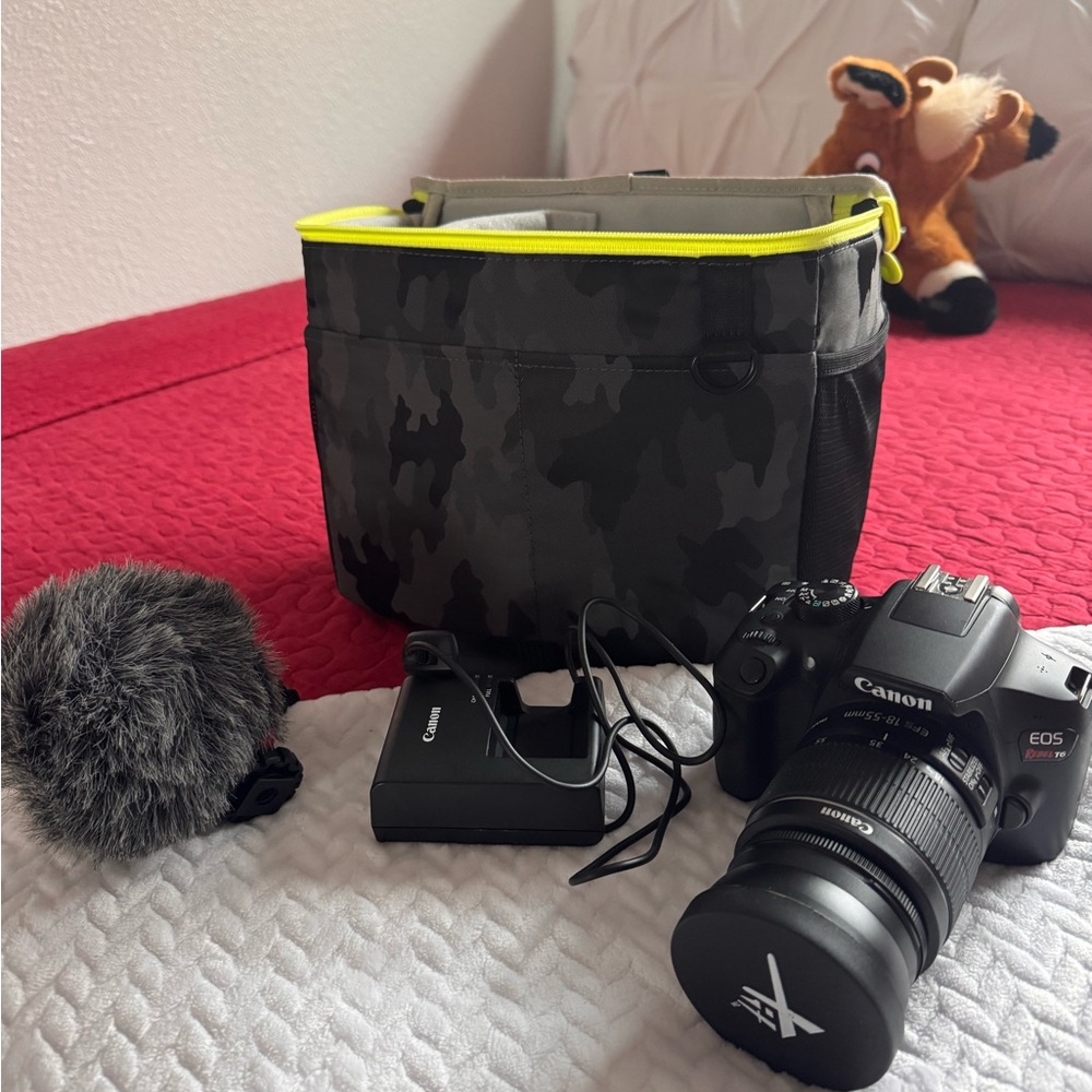 Canon EOS Camera with Black and Yellow Bag